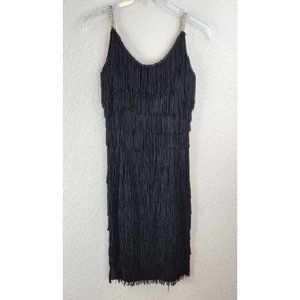 Vintage sz 7 Rhinestone Strap Flapper Fringe Dress